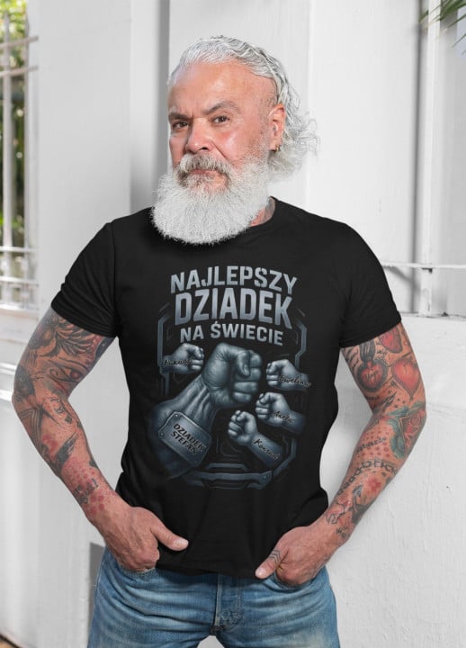 Koszulka męska Najlepszy Dziadek na Świecie pięści Dzień Dziadka z imionami — zdjęcie 2