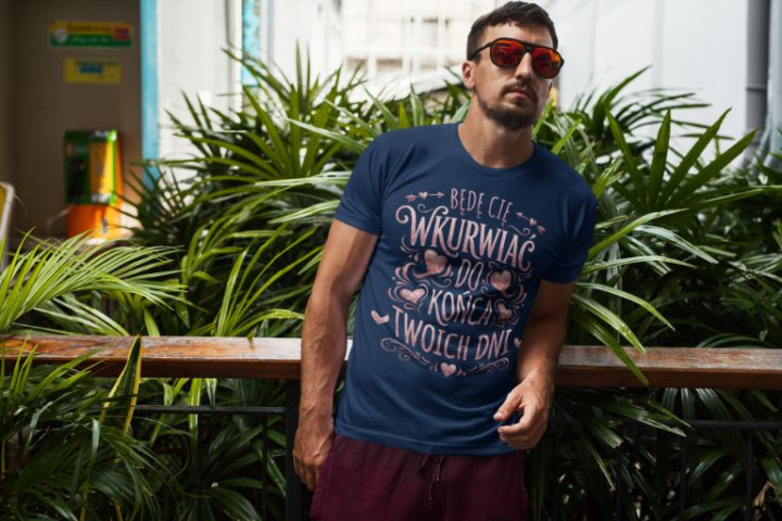 Koszulka męska Będę Cię... do Końca Twoich Dni śmieszny t-shirt dla faceta — zdjęcie 3