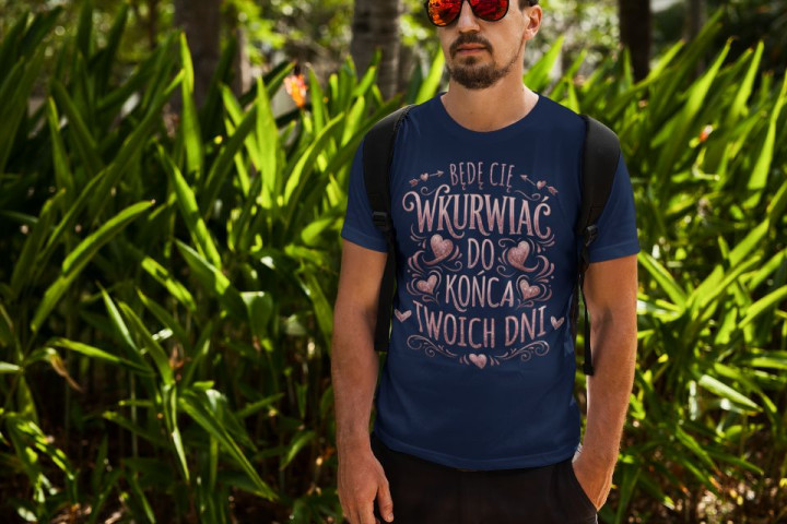 Koszulka męska Będę Cię... do Końca Twoich Dni śmieszny t-shirt dla faceta — zdjęcie 4
