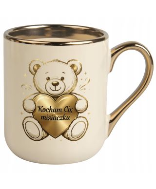 Kubek elegancki Miś złoty serce Kocham Cię Misiaczku prezent na walentynki