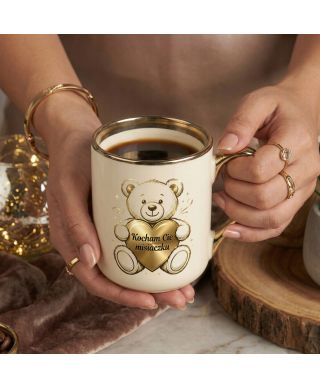Kubek elegancki Miś złoty serce Kocham Cię Misiaczku prezent na walentynki