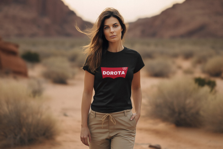 Koszulka damska z nadrukiem dowolnym własnym napisem parodia modny t-shirt — zdjęcie 3