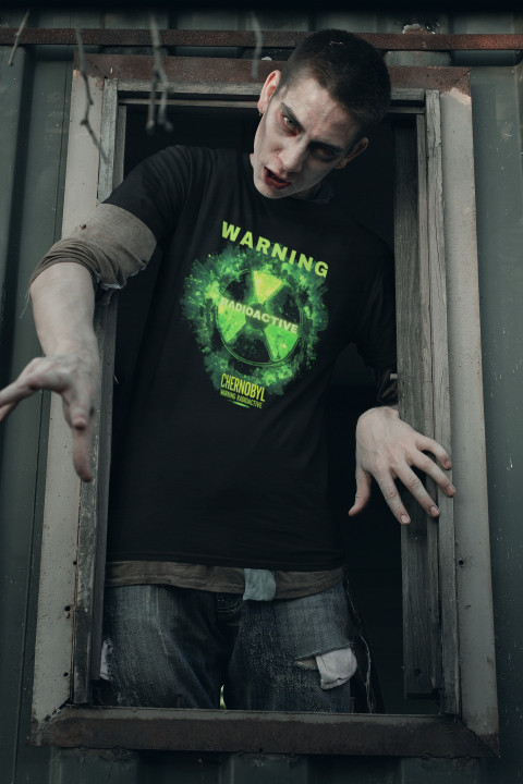 Koszulka męska WARNING RADIOACTIVE Chernobyl świecąca w ciemności — zdjęcie 4