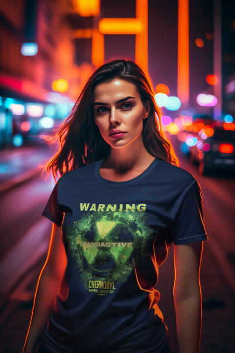 Koszulka damska WARNING RADIOACTIVE Chernobyl świecąca w ciemności t-shirt — zdjęcie 4