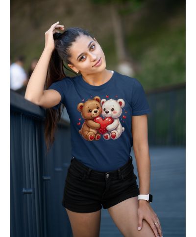 Koszulka damska z misiami i sercem prezent na Walentynki pluszowe misie