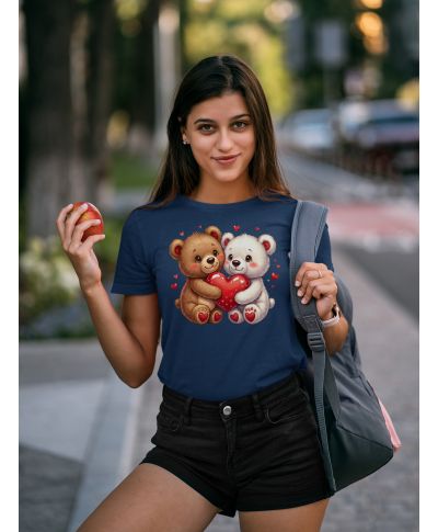 Koszulka damska z misiami i sercem prezent na Walentynki pluszowe misie