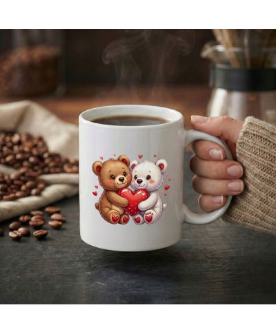 Kubek z misiami i sercem prezent na Walentynki pluszowe słodkie misie