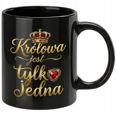 Kubek elegancki czarny Królowa jest Tylko Jedna korona serc na Dzień Kobiet