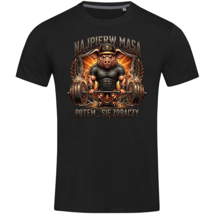 Koszulka męska dzik kulturysta Najpierw masa potem t-shirt na siłownię