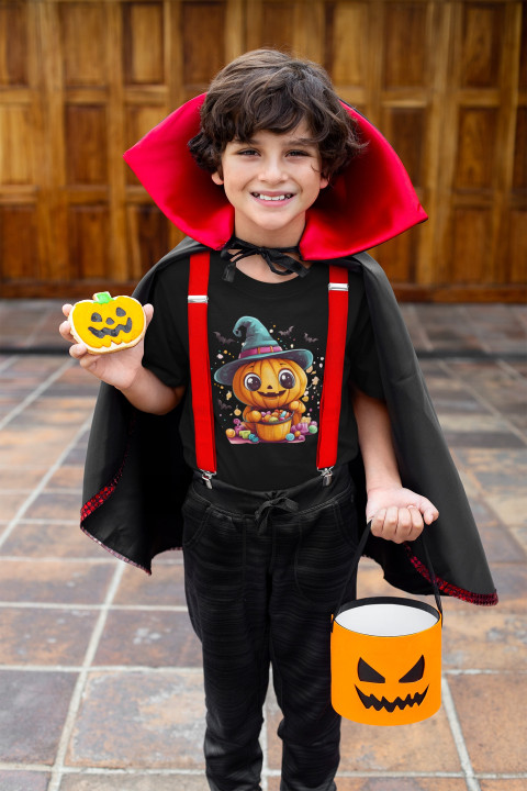 Koszulka dziecięca Halloween dzień dyni Dynia z kapeluszem czarownicy — zdjęcie 4