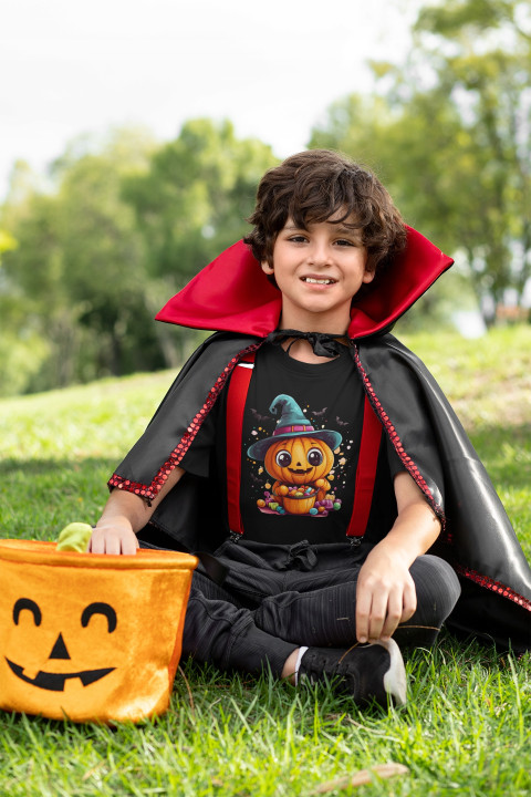 Koszulka dziecięca Halloween dzień dyni Dynia z kapeluszem czarownicy — zdjęcie 5