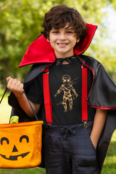 Koszulka dziecięca na Halloween mroczna Mumia świecąca w ciemności t-shirt — zdjęcie 2