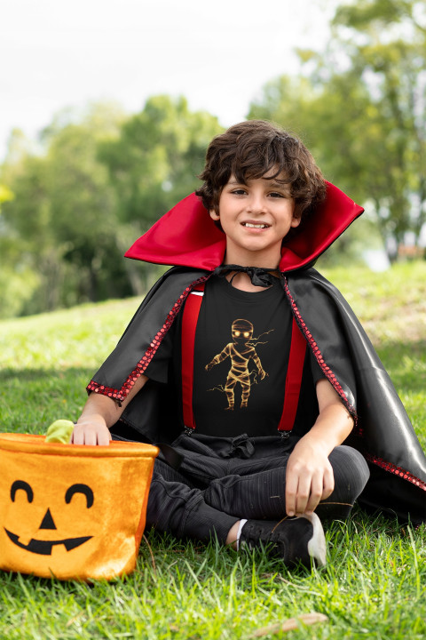 Koszulka dziecięca na Halloween mroczna Mumia świecąca w ciemności t-shirt — zdjęcie 3