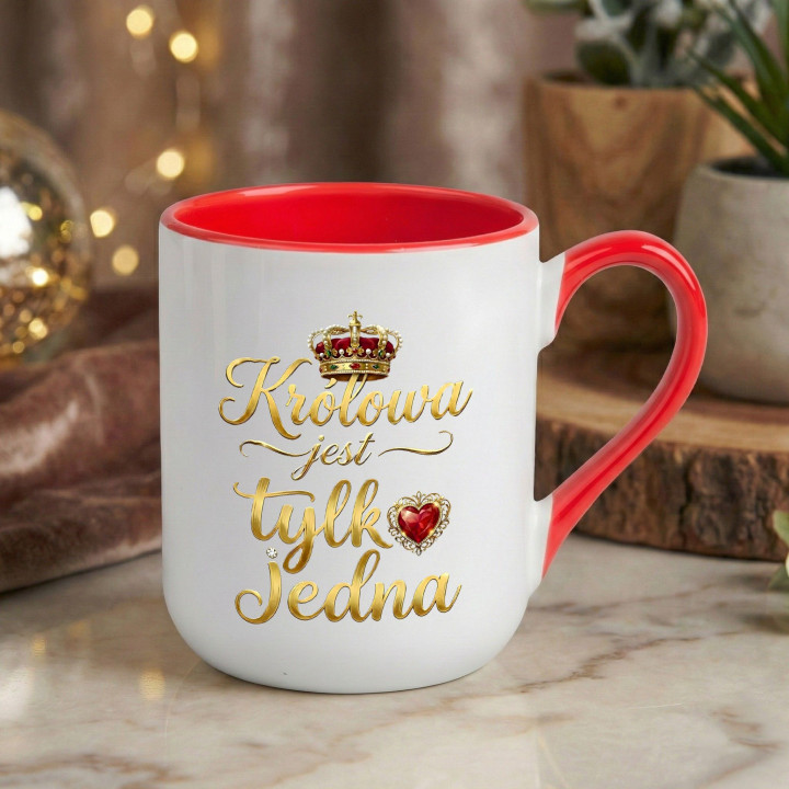 Kubek elegancki czarny Królowa jest Tylko Jedna korona serc na Dzień Kobiet — zdjęcie 2