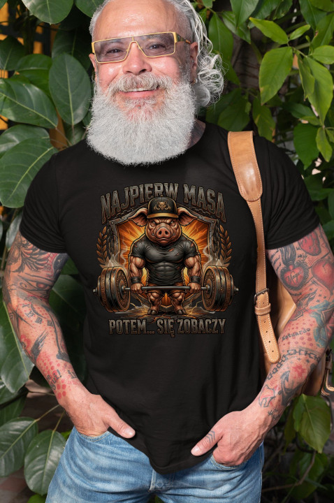 Koszulka męska dzik kulturysta Najpierw masa potem t-shirt na siłownię — zdjęcie 8