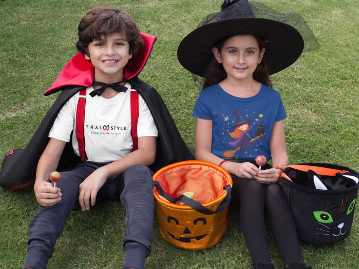 Koszulka dziecięca magiczna Czarownica z kotem na Halloween t-shirt — zdjęcie 5