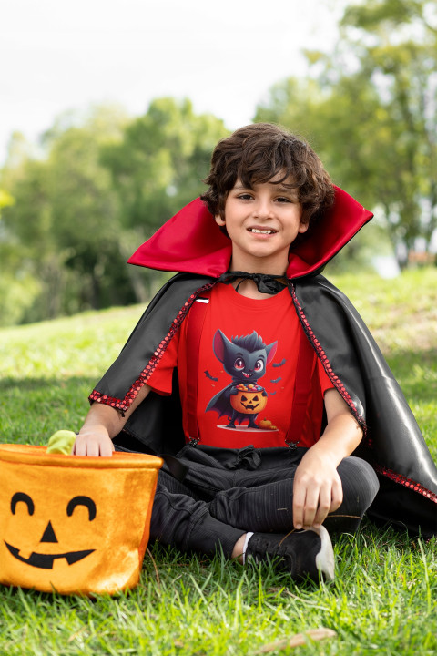 Koszulka dziecięca Zabawny Nietoperz z Dynią cukierek albo psikus Halloween — zdjęcie 3