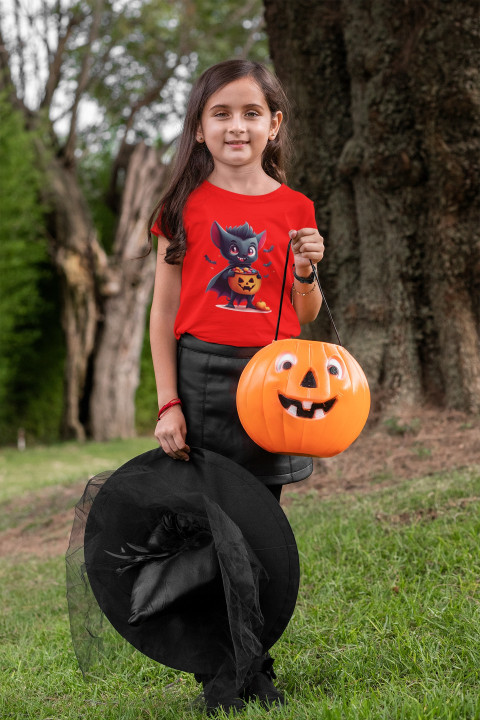 Koszulka dziecięca Zabawny Nietoperz z Dynią cukierek albo psikus Halloween — zdjęcie 5