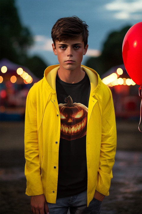 Koszulka dziecięca Straszna Groźna Dynia Halloween Świecąca w ciemności — zdjęcie 4