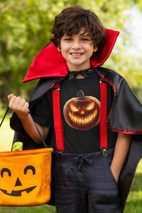 Koszulka dziecięca Straszna Groźna Dynia Halloween Świecąca w ciemności — zdjęcie 5