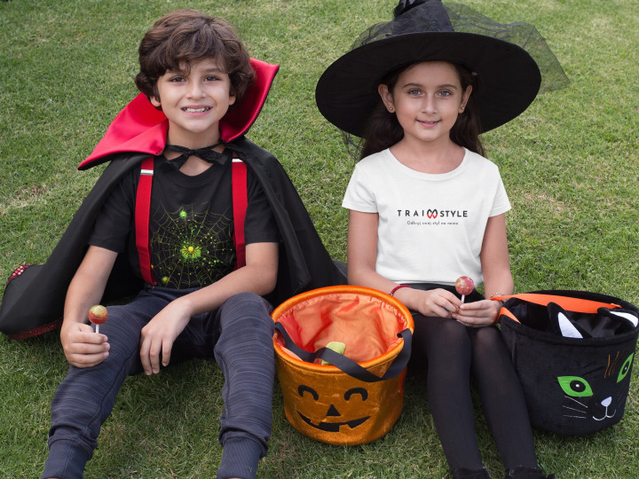 Koszulka dziecięca Pajęcza Sieć Halloween pająki Świecąca w ciemności — zdjęcie 4