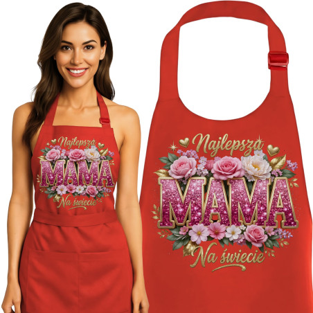 Fartuch prezent na Dzień Matki dla Mamy najlepsza mama kwiaty
