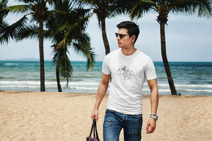 Koszulka męska z Kompasem i Górami - Idealna dla Miłośników Podróży T-shirt — zdjęcie 5