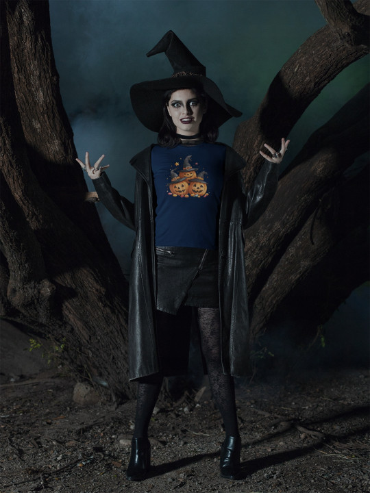 Koszulka damska Halloween dzień dyni Trzy Dynie w kapeluszach czarownicy — zdjęcie 4