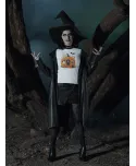 Koszulka damska Dynia Domek z czarnym kotem i duchem na Halloween