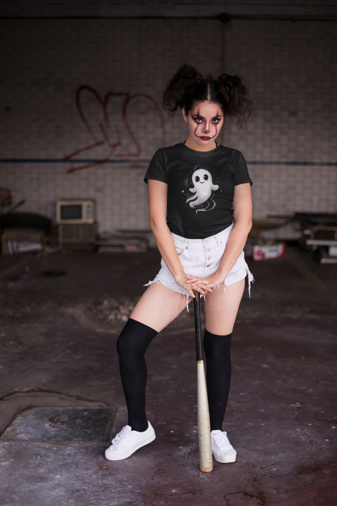 Koszulka damska Uroczy Duszek Duch Halloween Świecąca w ciemności t-shirt — zdjęcie 4