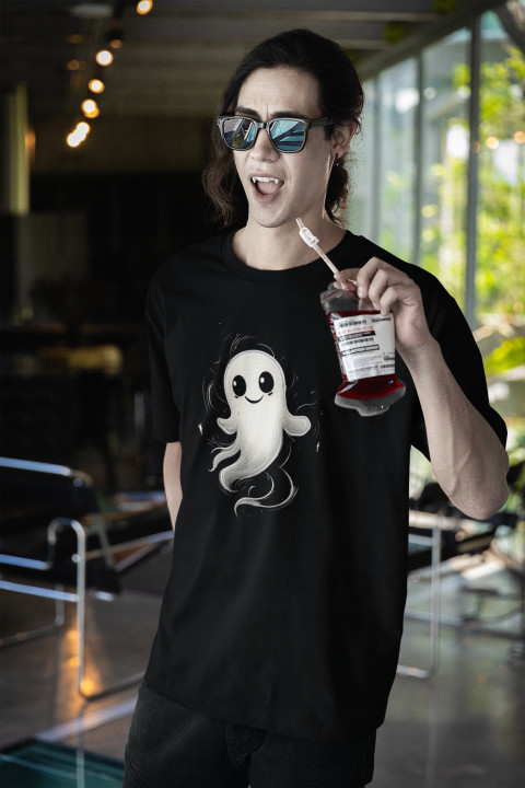Koszulka męska Uroczy Duszek Duch Halloween Świecąca w ciemności t-shirt — zdjęcie 3