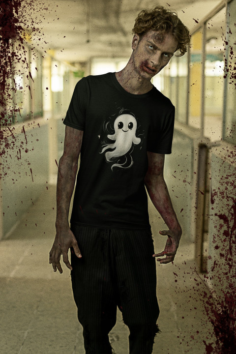Koszulka męska Uroczy Duszek Duch Halloween Świecąca w ciemności t-shirt — zdjęcie 5