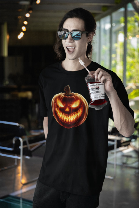 Koszulka męska Straszna Groźna Dynia Halloween Świecąca w ciemności — zdjęcie 2
