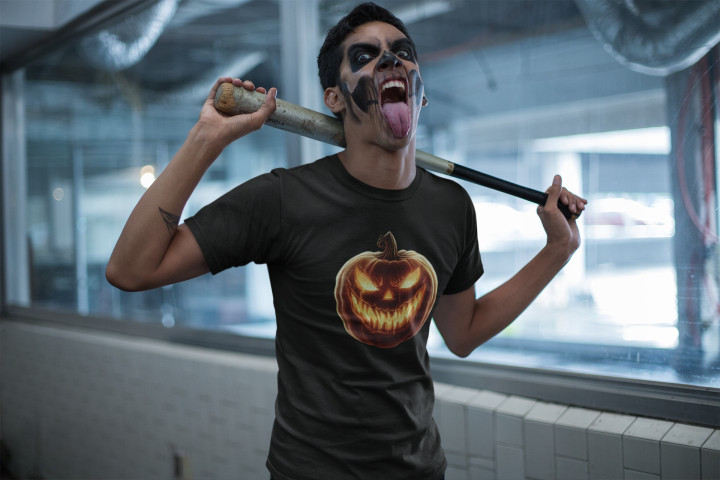 Koszulka męska Straszna Groźna Dynia Halloween Świecąca w ciemności — zdjęcie 3
