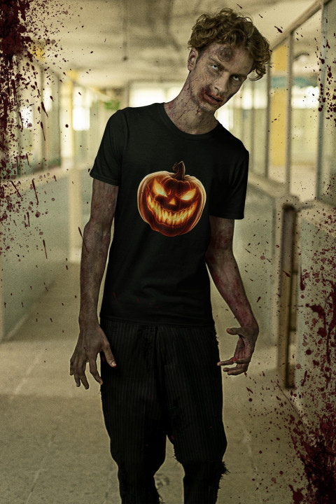 Koszulka męska Straszna Groźna Dynia Halloween Świecąca w ciemności — zdjęcie 4