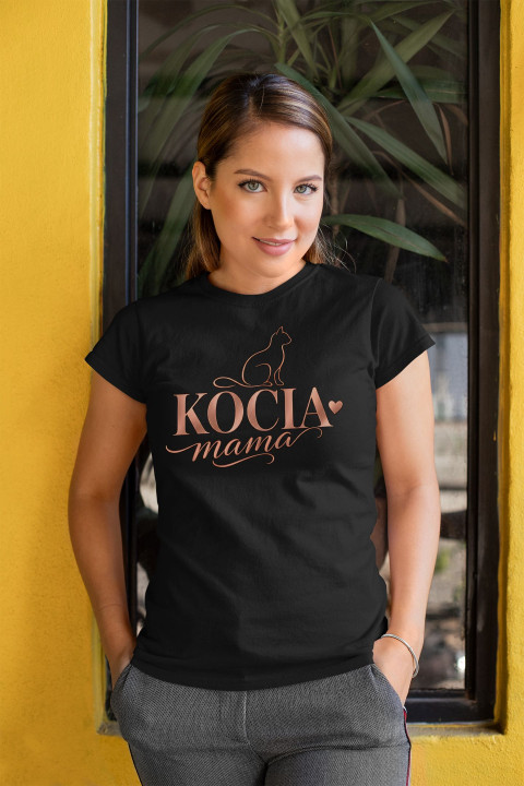 Koszulka damska prezent na Dzień Matki dla mamy kot serce kocia mama art — zdjęcie 6