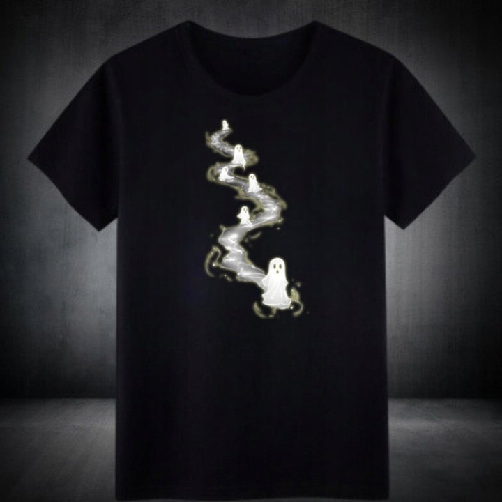 Koszulka męska Ścieżka Duchów t-shirt na Halloween Świecąca w ciemności — zdjęcie 3