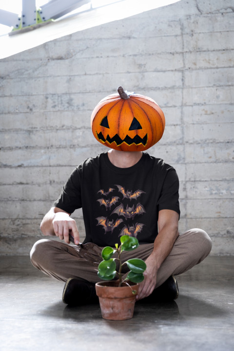 Koszulka męska Halloween Mroczne straszne Nietoperze w locie t-shirt — zdjęcie 4