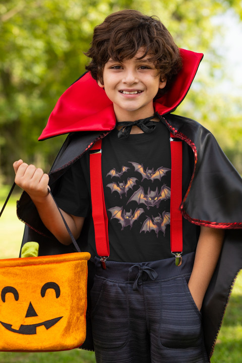 Koszulka dziecięca Halloween Mroczne straszne Nietoperze w locie t-shirt — zdjęcie 2
