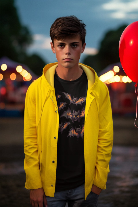 Koszulka dziecięca Halloween Mroczne straszne Nietoperze w locie t-shirt — zdjęcie 3