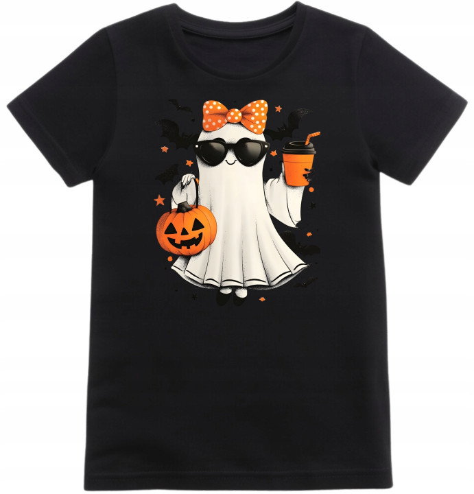 Koszulka dziecięca Wesoła Pani Duch Duszek Stylowy w okularach na Halloween