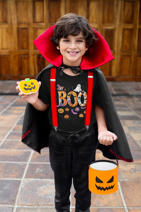 Koszulka dziecięca ze strasznym napisem BOO! przestrasz się na Halloween — zdjęcie 5