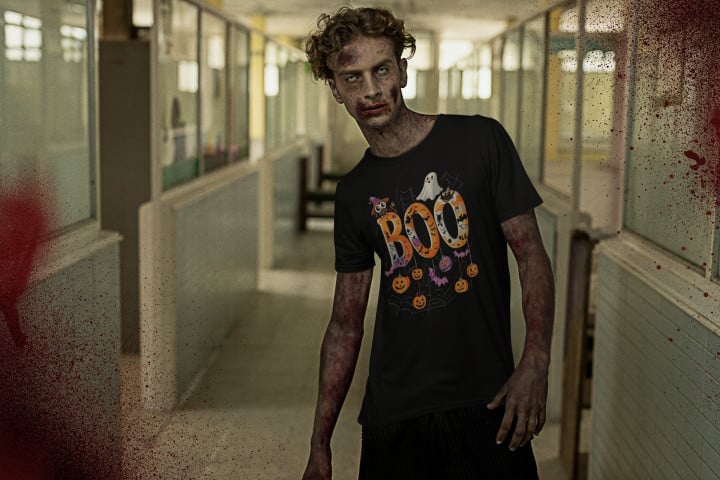 Koszulka męska ze strasznym napisem BOO! przestrasz się na Halloween — zdjęcie 5