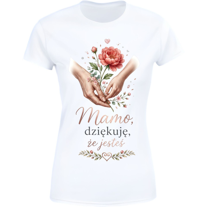 Koszulka damska prezent na Dzień Matki Mamy dłonie Mamo Dziękuję że jesteś — zdjęcie 2