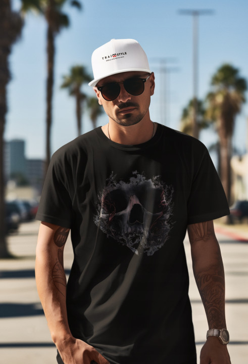 Koszulka męska Mroczna Mglista Czaszka t-shirt na Halloween — zdjęcie 3
