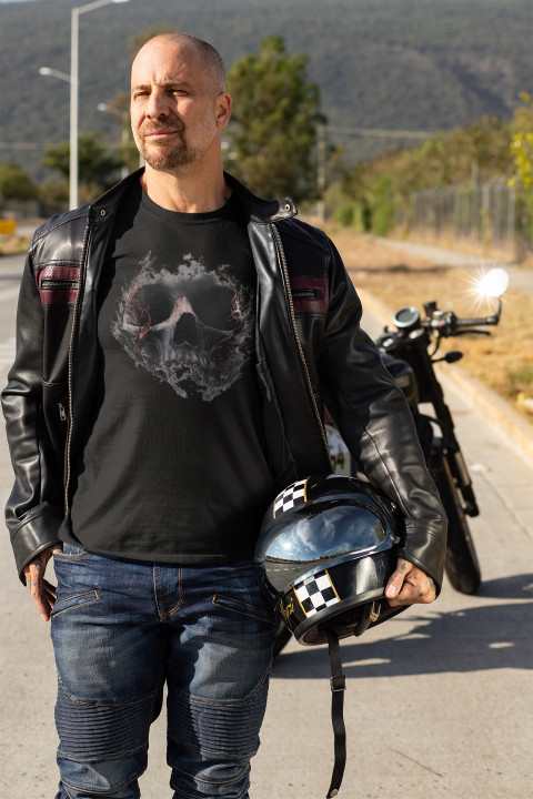 Koszulka męska Mroczna Mglista Czaszka t-shirt na Halloween — zdjęcie 5