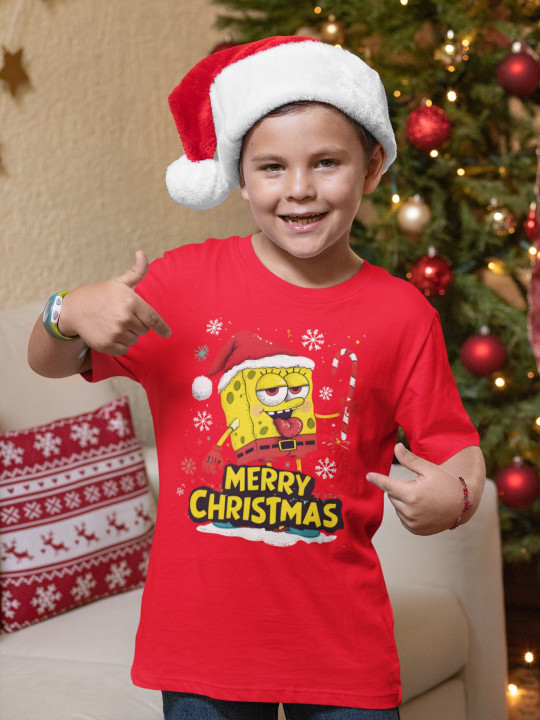Koszulka dziecięca Świąteczna na Święta Wesoły SpongeBob Merry Christmas — zdjęcie 2