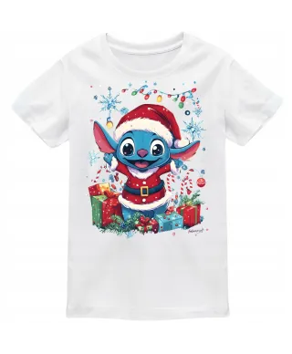 Koszulka dziecięca Świąteczna na Święta uroczy Stitch w stroju Mikołaja