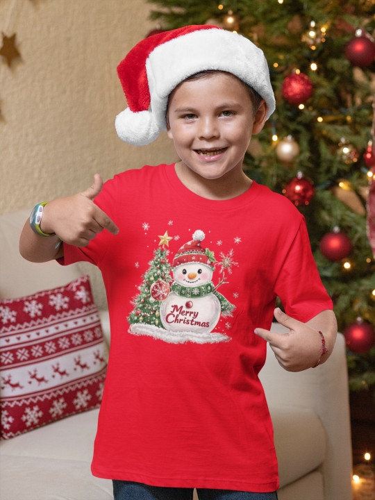 Koszulka dziecięca Świąteczna Święta Bałwanek z Choinką Merry Christmas — zdjęcie 2