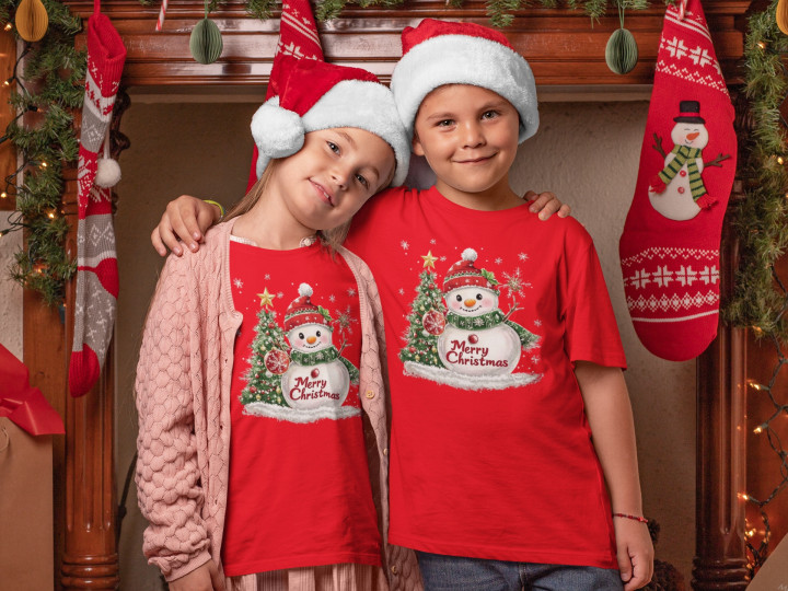 Koszulka dziecięca Świąteczna Święta Bałwanek z Choinką Merry Christmas — zdjęcie 5
